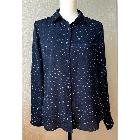 Banana Republic Classic Fit Oversized Button Up Top Drapey Abstract Blue Small - Picture 1 of 13